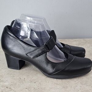 Clarks Artisan Shoes Womens 8 Mary Jane Heels Black Leather Rosalyn Wren Comfort